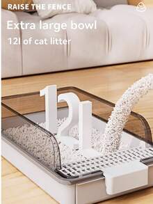 1 Semi-Enclosed Cat Litter Box With Raised Design To Prevent Litter Scatter, Large Capacity Waste Compartment, Extra-Large Cat Litter Scoop For Quick Cleaning - Black Litter Box - View 7