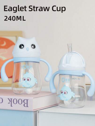1 قطعة كوب قش بتصميم كرتوني للأطفال سعة 240 مل، كوب تدريب للرضع مضاد للاختناق، مصنوع من مادة تريتان، مقاوم للتسرب والسقوط، مع مقبض ومقياس، مناسب للأطفال من عمر 6 أشهر فأكثر، للاستخدام المنزلي والخارجي والحضانة، كوب جميل، هدية عيد