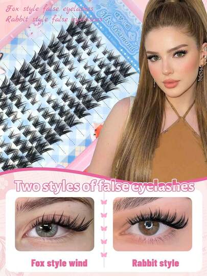 258 piezas de pestañas postizas con estilo de zorro y conejo, de 10-18 mm de longitud, sin necesidad de pegamento, extensión de pestañas DIY, suaves y cómodas, ligeras y no irritantes, adecuadas para todo tipo de ojos, aplicables para diversos maquillajes, empaquetadas en un libro de pestañas para un fácil almacenamiento y transporte, ideal para principiantes y profesionales, una opción de regalo romántica