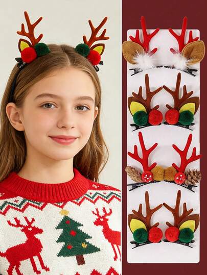 6件套女孩圣诞驯鹿角发夹，可爱鹿耳发饰，热门圣诞礼物