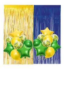 Kit Of 20 Balloons + 2 Curtains For Parties And Decorations Related To The Brazil World Cup. - 藍金 - 查看 1
