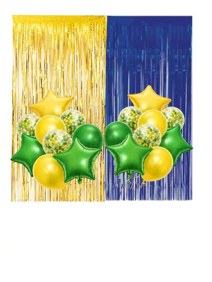 Kit Of 20 Balloons + 2 Curtains For Parties And Decorations Related To The Brazil World Cup. - 藍金 - 查看 1