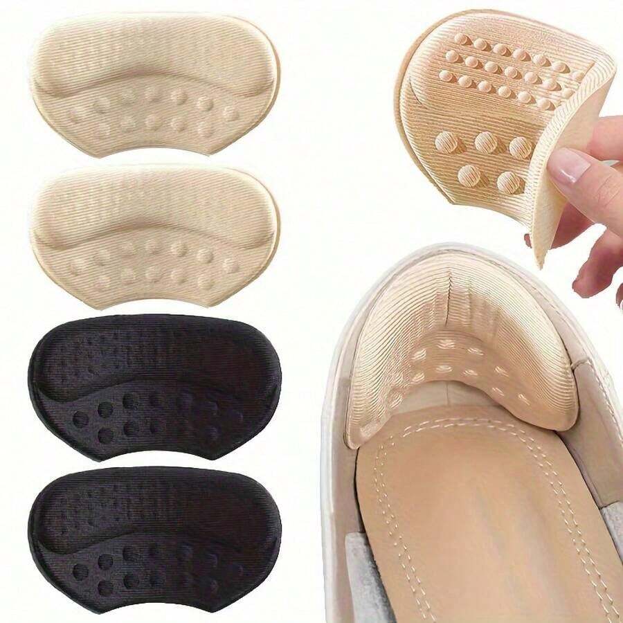 2-Pack Self-Adhesive Heel Pads, Beige, Black, And Brown - Hypoallergenic Polyester Fiber, Anti-Slip And Blister Prevention Insoles, Suitable For Shoes That Are Too Big, Insoles - 2 Pairs Of Mixed Colors - View 1