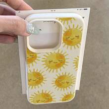 1 pieza Funda de teléfono de material TPU con patrón de sol sonriente fresco y curativo, compatible con iPhone 17 Pro Max/17/16 Pro Max/15/13/12/11, S20 FE/A15/S24/A55, compatible con Redmi Note 11/12/13 Pro, cobertura completa, protección suave anti-caídas - Blanco - Ver 3