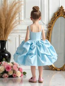 Đầm công chúa bằng satin xếp tầng thanh lịch cho bé gái, thích hợp dự tiệc sinh nhật, dạ hội, tiệc tùng (không bao gồm băng đô cài tóc). - Màu xanh nhạt - Xem 7