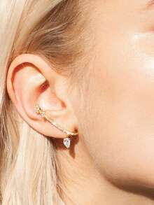 18K镀金925纯银优雅奢华独特水滴形锆石耳环，女士日常佩戴 - Zircon Earrings - 查看 2