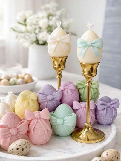 1pc 3D Cute Easter Bunny Egg & Bowknot Silicone Mold Heat-Resistant Easy Demold Reusable For Candle/Gypsum/Resin/Handmade Soap DIY Easter Decor & Holiday Gift