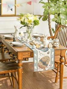 1 pieza Mantel de lino de Pascua, Tapete de mesa rectangular, con diseños de conejo, huevo y flores, adecuado para cena familiar, mesa de café, decoración de cocina y comedor, decoración de mesa de comedor para fiestas y escenas, decoración del hogar, camino de mesa de cocina y comedor, decoración de mesa de patio al aire libre, bufanda para repisa de chimenea - Multicolor - Ver 5