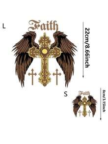 1pc/2pcs/3pcs Gold Cross Wing Heat Transfer Vinyl Stickers, Durable Waterproof Vinyl, Suitable For DIY T-Shirts, Jeans, Backpacks, Pillows, Fabric Applique DIY - L - View 3
