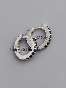 HuooNew 一对925纯银圆形小巧耳钉，镶嵌少量锆石，作为送给女性的礼物 - 銀色 - 查看 3