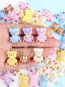 20/100/150/200 piezas Colgante de oso de peluche de resina plana marrón con lazo, lindos encantos de oso sentado para hacer joyas DIY, aretes, collares, pulseras, llaveros - Marrón - Ver 7