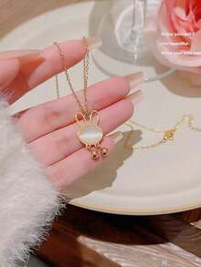 1pc Fashionable Sweet Style High-Color Retention Rabbit Pendant Necklace Accessory - one-size - View 4