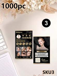 200/500/1000张定制奢华黑金美妆名片，可个性化定制照片和文字，可编辑美妆名片模板，包含二维码，适用于美睫、美容行业，专业宣传单页 - 彩色 - 查看 14