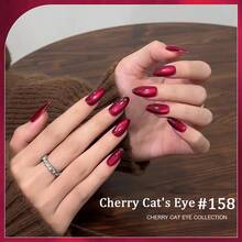 新年樱桃猫眼美甲凝胶，2026秋冬新款，酒红色玻璃珠，沙龙专用 - 紅色 - 查看 11
