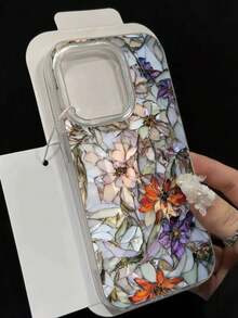 Flower Floral Painted High-End Chiffon Silver Minimalist Phone Case Compatible With Iphone 17/17 Pro/17 Pro Max/16 Pro Max/16 Pro, 15/15 Pro Max, Galaxy A14/A15, S23 Ultra/A50, A12, A32, A52, A72, A51, A21S, A13, A14, S22 Ultra, S23, A33, A53, S20 FE - Multicolor - View 3