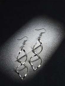 Geometric Wave Dangle Earrings, Y2K Minimalist Fashion Earrings For Daily & Party, Chic Simple Design Women's Jewelry Gift & Accessories Wave Dangle Earrings / Y2K Minimalist Geometric Earrings For Women / Casual & Party Fashion Jewelry / Lightweight Simple Design Gift & Accessories - Bạc - Xem 6