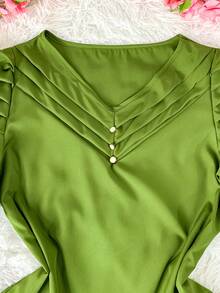 Evangelical Fashion Women's Blouse With Puff Sleeve - xanh quân đội - Xem 5