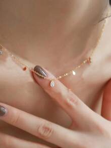 Nooxian Cubic Zirconia Water-drop Charm Necklace - Yellow Gold - View 3