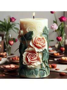 Blooming Lily Rose Embossed Design Pedestal Aromatherapy Plaster Handmade Home Decor Silicone Mold - White - View 5