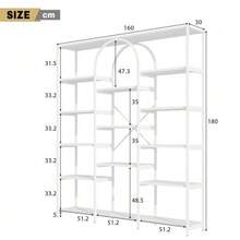 Modern And Minimalist Style Shelf Measuring 160 X 30 X 180 Cm, Made Of Sturdy Steel Tubes And MDF, With Multiple Storage Compartments, Rectangular And Arched Design, White. - 1PC - 查看 8