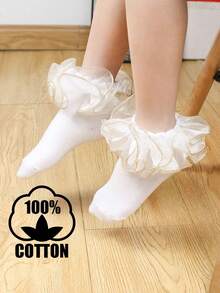 1 Pair Cotton All-Season Children Middle/Small Kids Solid Color Lace Ruffle Ankle Socks, Dance Socks, Princess Baby Socks - Multicolor - View 5