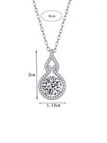 1pc Luxury 925 Sterling Silver 2ct 8.0mm Moissanite Pendant Necklace, Suitable For Women's Daily Wear, Party, Holiday, Valentine's Day, Mother's Day, Wedding Anniversary, Women's Jewelry Gift - Silver - View 4