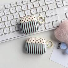 Simple Retro Brown Polka Dot Striped Mix And Match Pattern Blue Glossy Surface Earphones Protective Cover Case For AirPods 1 2 3 4 Pro Pro2 Pro3 - Multicolor - View 3