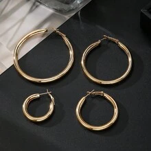 4件套夸张圆形金色耳环，女士派对日常百搭饰品 - XH92824555 - 查看 6