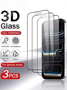 Kit com 3 Protetores de Tela de Vidro Temperado Antirriscos, Alta Definição, Compatíveis com Modelos Apple, incluindo 15 Pro Max, 15, 16, 15 Pro, 14, 13, 12, 11, XR, XS, X, 7, 8, 17/17 Pro/17 Pro Max/17 Air, Resistente a Quebras, Quedas, Riscos e à Água, Presente Ideal para o Dia dos Namorados - Claro - Ver 1