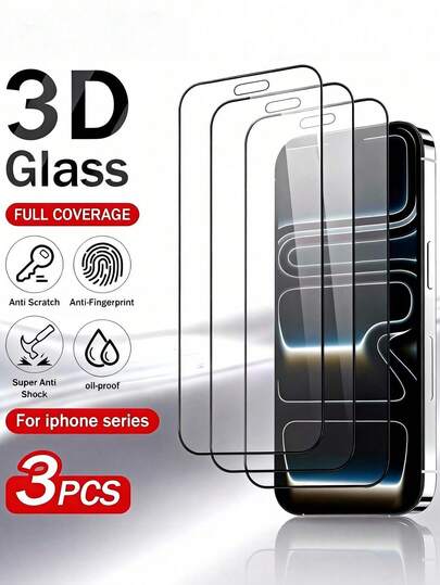 3pcs Anti-Scratch Tempered Glass Screen Protector, High Definition Tempered Glass Screen Protector Compatible With Apple Models Including 15 Pro Max, 15, 16, 15 Pro, 14, 13, 12, 11, Xr, Xs, X, 7, 8, 17/17 Pro/17 Pro Max/17 Air, Shatterproof, Anti-Fall, Anti-Scratch, Waterproof Tempered Glass Screen Protector, Valentine's Day Gift