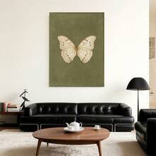 con marcoCuadro 2D plano de una sola pieza , con un mariposa blanca vintage, diseñado en un estilo gótico de cabaña para decoración rústica. Esta artística y caprichosa obra de arte de insectos es perfecta para mejorar el ambiente de un dormitorio, sala de estar. - Enmarcado - Ver 3