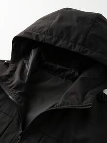 Men's Hooded Long Sleeve Jacket, Overall Minimalist Design. Practical Hoodie, Convenient Zipper Closure, Multiple Pockets For Both Aesthetic And Storage Purposes, Suitable For Daily Commute And Light Outdoor Activities. - Black - View 3