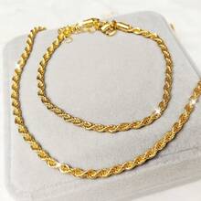 2 Peças Conjunto de Joias de Estilo Hip-Hop Clássico, Cor Dourada/Prateada, Colar de Corda Trançada de 4mm e Pulseira, Moda Feminina e Masculina, Joias de Hip Hop de Alta Qualidade - Colar + Pulseira - Visão 6