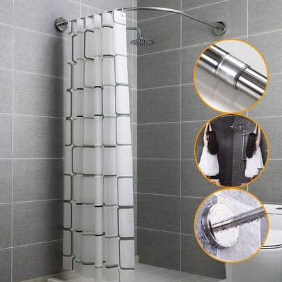 Barra de Cortina de Ducha en Forma L Ajustable 23''-69'' X 23''-69'' de Acero Inoxidable 304 Resistente a la Oxidación y el Desgaste, Instalación Sin Perforaciones Sin Herramientas para No Dañar Paredes, Ideal para Esquinas de Baños, Bañeras, Tiendas de Ropa, Closets y Espacios Pequeños, Diseño Estético Moderno Duradero, Adaptable a Decoraciones Contemporáneas, Perfecta para Hogares, Apartamentos, Alquileres y Residencias Temporales, Montaje Rápido y Sencillo Sin Daños en Superficies