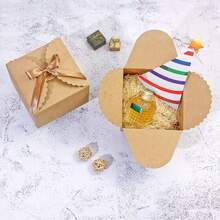 10pcs Kraft Paper Square Cake/Cookie/Nougat Gift Boxes With Ribbon Bow, Suitable For Birthday, Anniversary, Singles Party, Christmas, Valentine's Day And Other Occasions - Multicolor - View 4