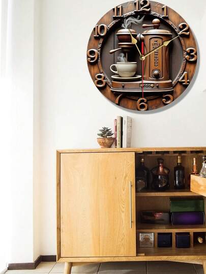 [Silent Wooden Wall Clock] 1pc Silent 10/12-Inch Wooden Wall Clock With Non-Luminous Quartz Movement, Round Crown Design - Battery Operated (AA Not Included), Ideal For Home And Coffee Shop Decor, Living Room Clock|Coffeethemed Decor|Acrylic Construction