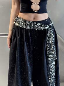 1pc Jazz Dance New Arrival Niche Sequin Hollow Waist Strap Street Dance Kpop Belly Dance Waist Chain Dance Hip Scarf - Multicolor - View 15