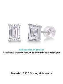 Bông tai bạc 925 đính đá Moissanite dành cho nữ, không gây dị ứng, lấp lánh, quà tặng Ngày Valentine/Đính hôn/Cưới/Sinh nhật, hộp quà sang trọng chống oxy hóa. - Bạc - Xem 3