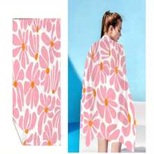1条粉色花卉图案超柔软微纤维沙滩巾，数码印花速干吸水可水洗游泳/浴巾，露营旅行毛巾 - A - 查看 3