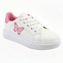 Tênis Casual Feminino Branco com Detalhe de Borboleta e Acabamento Rosa - Branco - Visão 3