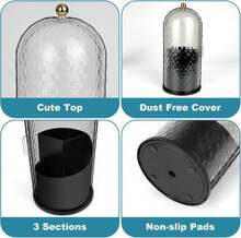 QIYVLOS Toothbrush Holders With Sliding Lid, Rotating 3 Slots Bathroom Organizer Countertop, Tooth Brush Toothpaste Holder Bathroom Counter Stand Caddy For Vanity Makeup Brushes Holder (Black) - ColorA - 查看 5