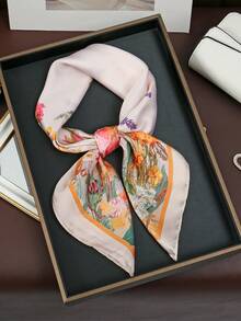 1条新款真丝缎印花方巾，女士围巾，时尚百搭，适合日常佩戴和度假，春夏皆宜，可用作发巾、包巾、头巾、颈巾和头巾。 - 黃色 - 查看 2