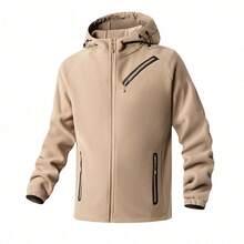 Mubberry Mens Fleece Jacket Full Zip With Hood Pockets Warm Lightweight Winter Jacket - 卡其色 - 查看 11