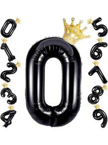 40英寸黑色数字1皇冠气球套装，一周岁生日气球，黑金生日派对装饰，结婚周年纪念日庆祝装饰气球。（数字0-9） - 彩色 - 查看 12