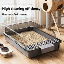 1 Semi-Enclosed Cat Litter Box With Raised Design To Prevent Litter Scatter, Large Capacity Waste Compartment, Extra-Large Cat Litter Scoop For Quick Cleaning - Black Litter Box - View 4