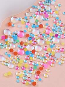 1盒半圆形炫彩珠子美甲装饰，美人鱼串珠混色水晶珠亚克力美甲平底石，春夏DIY美甲配件工具美甲用品 - 彩色 - 查看 5