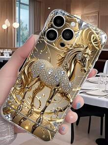 1pc Rhinestone Horse Illustration Transparent Spacious Phone Case Compatible With Apple 17, 16, 16e, 15, 14, 13, 12, 11 Pro Max, X, XR, XS, 8, 7 Plus, Protective Cover - Clear - View 6