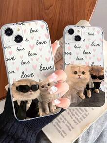 2件装情侣猫咪爱心图案透明TPU全包防震防指纹手机壳，兼容Galaxy Galaxy 17/17 Pro/17 Pro Max/16/16 Pro/16 Plus/15/15 Pro Max/15 Pro/11/12/13/14 Pro Max/11 Pro/11 Pro Max/12 Pro/12 Pro Max/13 Pro/13 Pro Max/14 Pro/14 Pro Max，创意高级软壳 - 彩色 - 查看 2