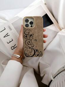 1 pieza Funda de teléfono con patrón de vid floral transparente negro, con protección de airbag en las 4 esquinas, resistente a golpes y caídas, regalo ideal para novia o uso personal, compatible con iPhone 17/16/15/14/13/12/11/XSMAX/XS/X y Galaxy S25/S24/S23/S22 - Marrón - Ver 2