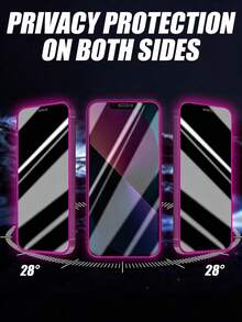 3片装紫色夜光防窥屏保护膜，智能感光夜灯，蓝宝石涂层防刮，防震，夜间易于定位且不反光。防指纹，9H硬度，防震，触感顺滑，完美贴合，兼容 11/12/13/14/15/16/17/17 Pro Max、16 Pro Max、15 Pro Max、14 Pro Max及其他系列。 - 紫色 - 查看 2